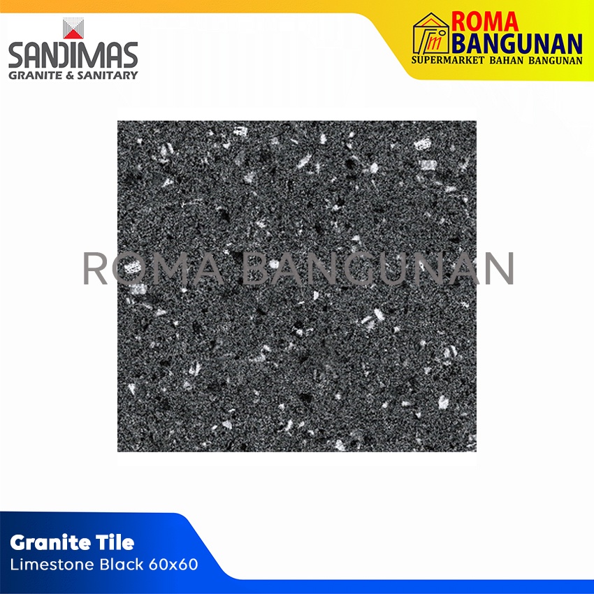 Sandimas Granite Tile / Granit Lantai Dinding Motif Terrazo Limestone Black 60x60