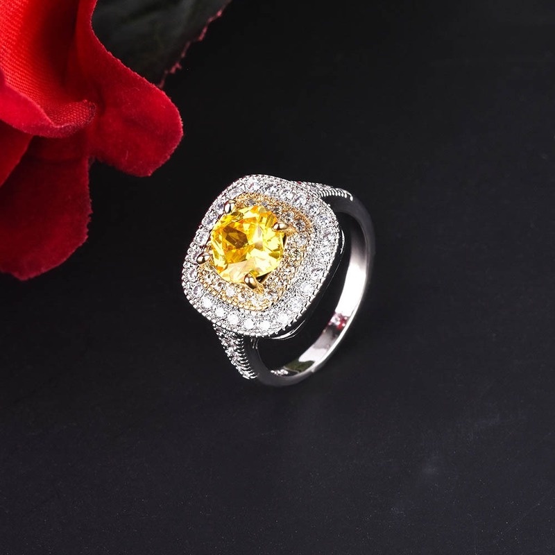 Fashion Inlaid Citrine Square Ring Luxury Ring