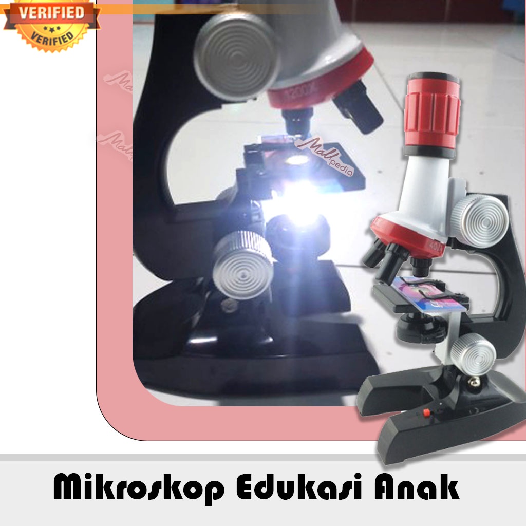 SH8 Microscope Mikroskop Mainan Anak Edukasi Pembesaran 1200X Magnification + 1 Preparat Spesimen + 4 Gelas Objek mikroskop GS8