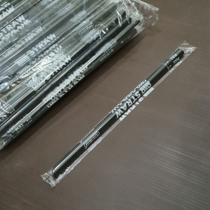 SEDOTAN PLASTIK STERIL HITAM 8mm 21cm / RAMAH LINGKUNGAN /OXO @100pcs