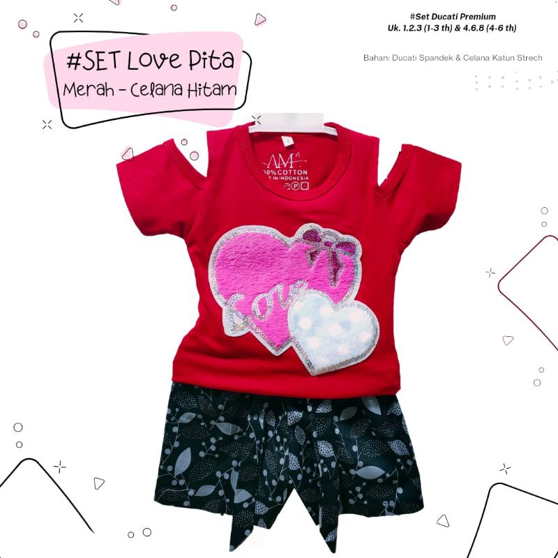 Setelan Anak Perempuan &quot;DOUBLE LOVE&quot; Size 1-5th bahan Ducati Katun Spandek Premium