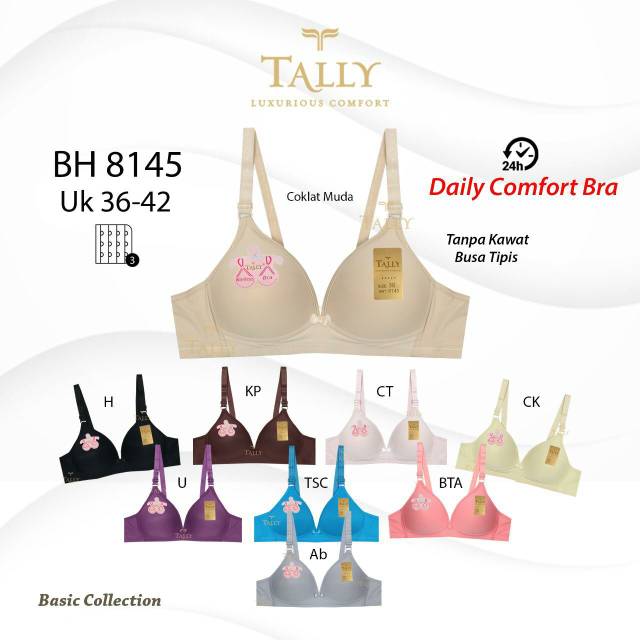 TALLY BRA BH 8145 | CUP B | TANPA KAWAT | KAIT 3 | BUSA TIPIS | SIZE 36-42