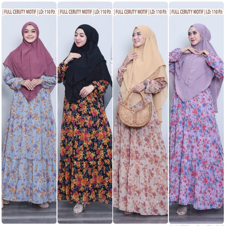 GAMIS SYAR'I AKILLA MOTIF BUNGA+ HIJAB