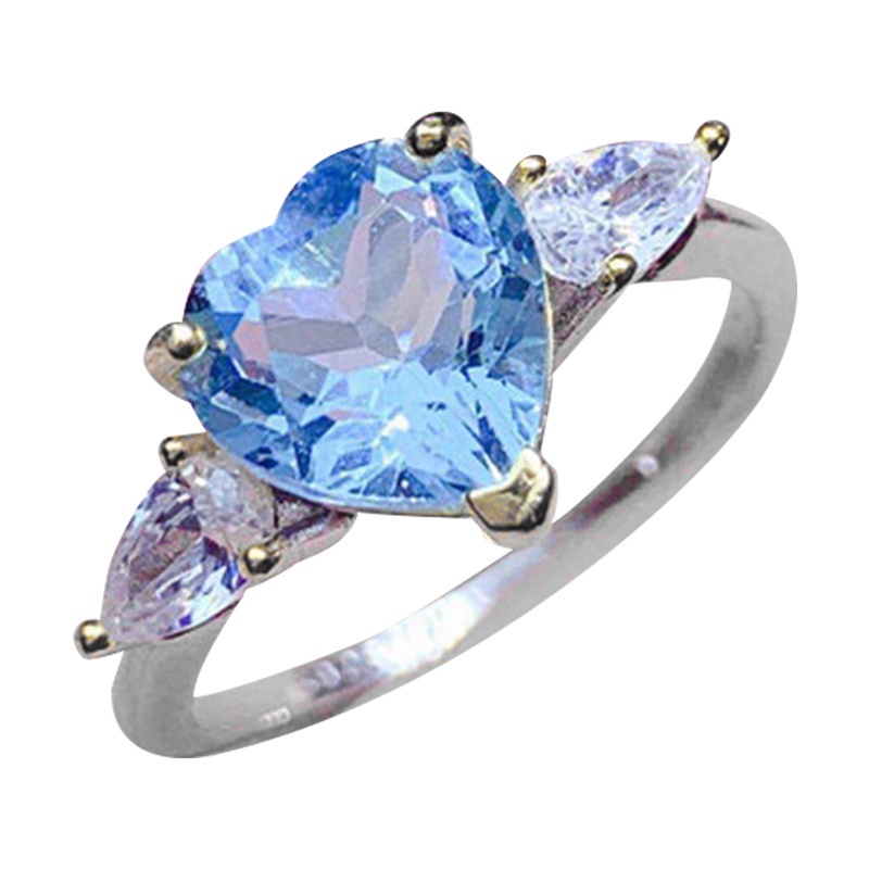 Fancyqube Cincin Bentuk Hati Bahan Cubic Zirconia Warna Biru Dapat Disesuaikan Untuk Wanita