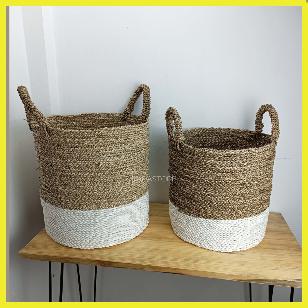 TERMURAH!Keranjang Laundry Anyaman Seagrass with Handle / Wadah Baju Kotor / Storage Box Multifungsi