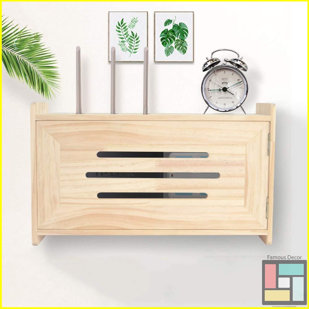 Kotak Wifi Rak Penyimpanan Router Wifi Kotak Penyimpan Wifi Booster TV Rak Dinding Kayu Premium