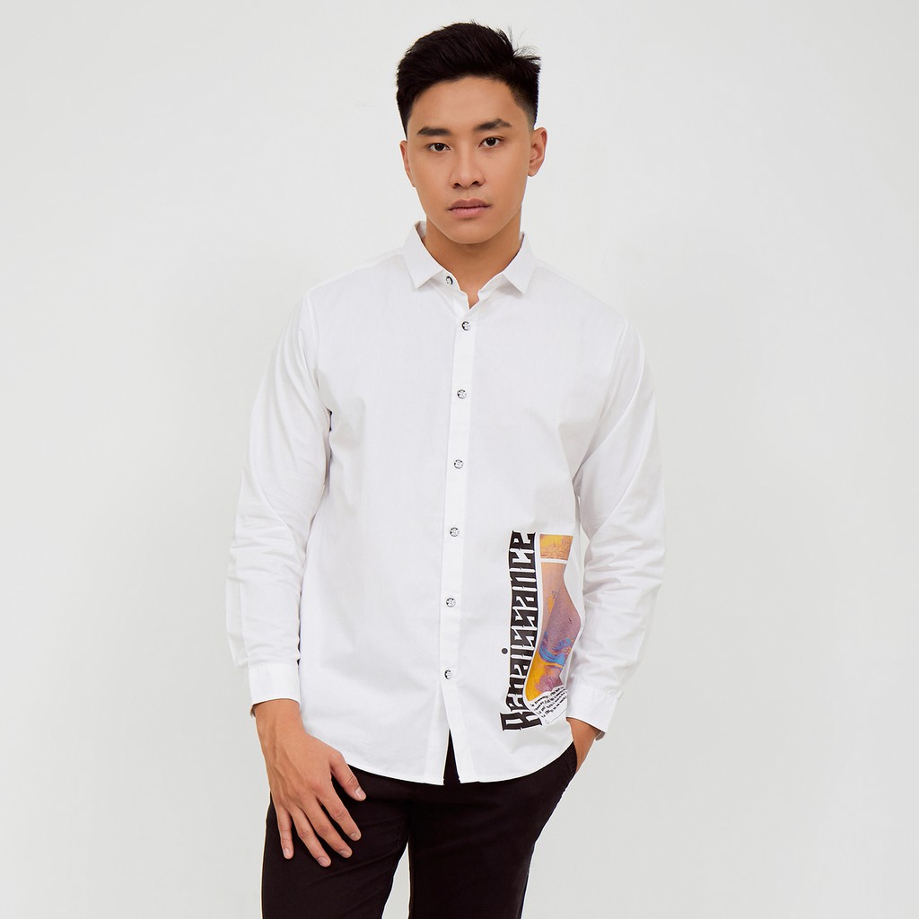 M231 Kemeja Pria Basic Grafis Panjang Putih 2141A