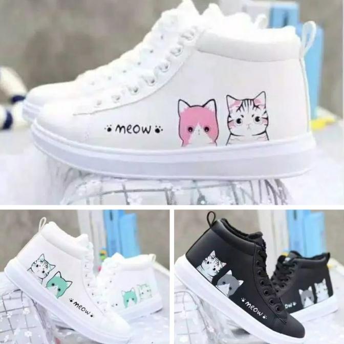 Sale Sepatu Boots Putih Wanita Meow Sepatu Kets Kasual Cewek Putih Kucing - Paling Diminati