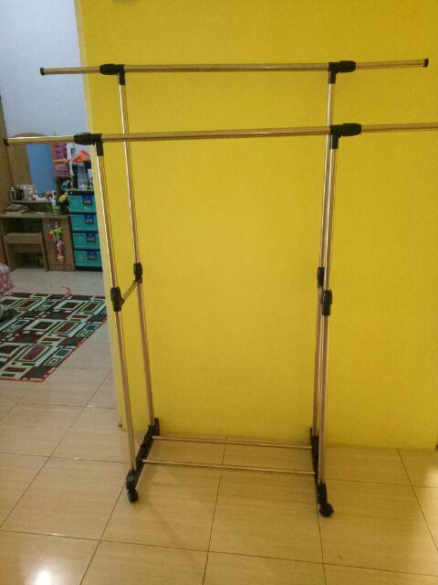 Stand Hanger Double Sisi Rak Serbaguna Dgn 4 Roda Megahome