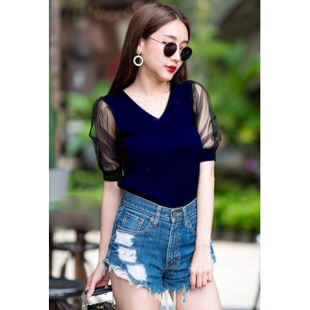 Toply shop COD Blouse rajut top kombi korean