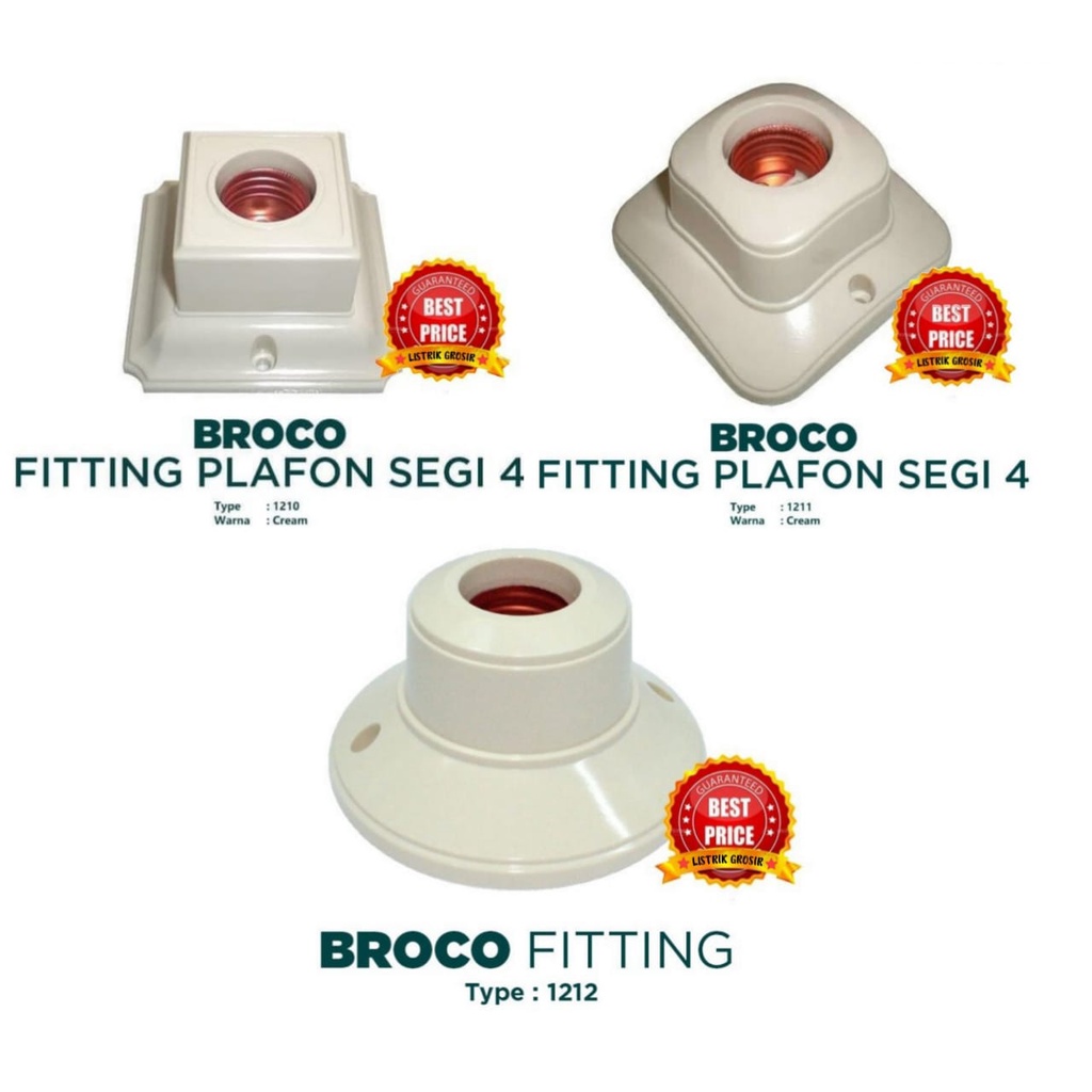 Fiting Fitting Plafon Broco Bulat Putih Kotak 1210 Bulat 1212 Oval 1211 Cream Grosir