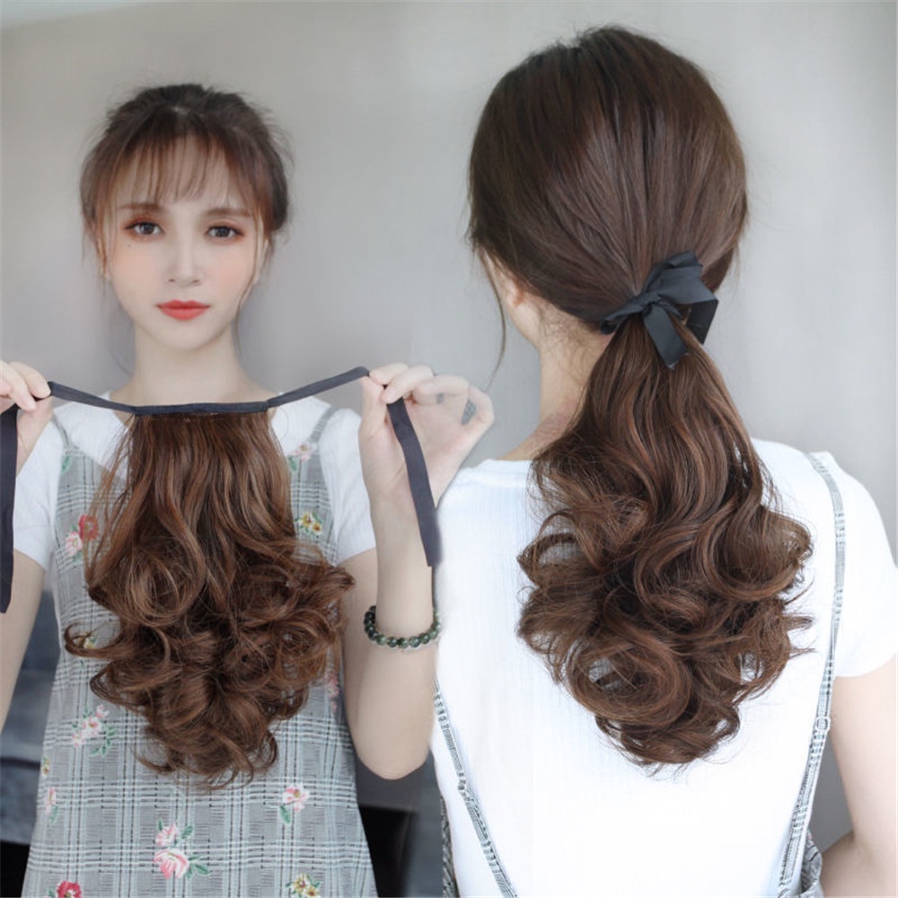 1pc Wig Rambut Ekstensi Model Panjang Keriting Ukuran 25cm Untuk Wanita