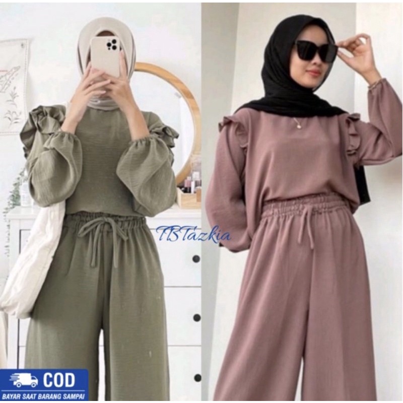 SETELAN CRINKEL KULOT WANITA REMAJA KEKINIAN - OOTD RUBY SET