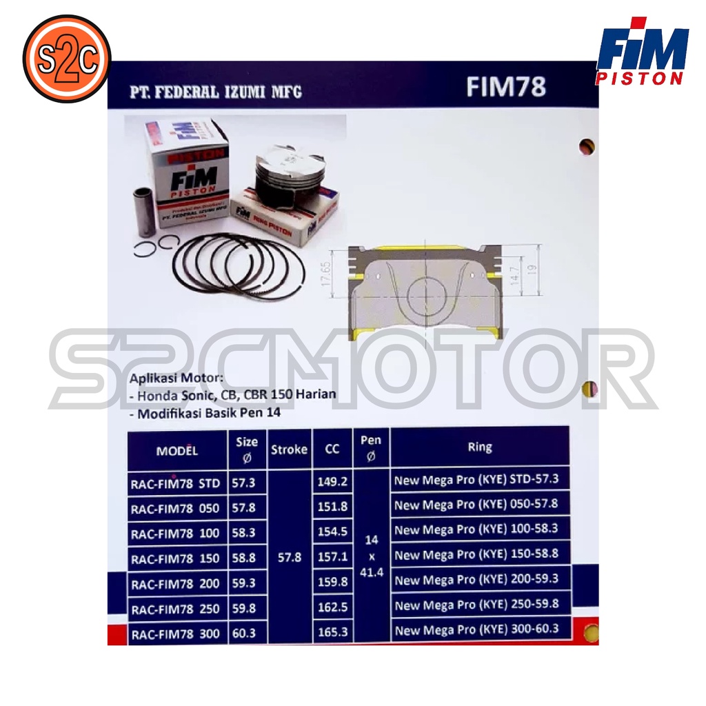 piston kit Fim Sonic CBR CBR New Harian fim78 pin14-2