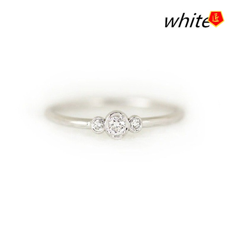 [Ready Stock]14K Exquisite 3 Rhinestone Ring Female Simple Personality