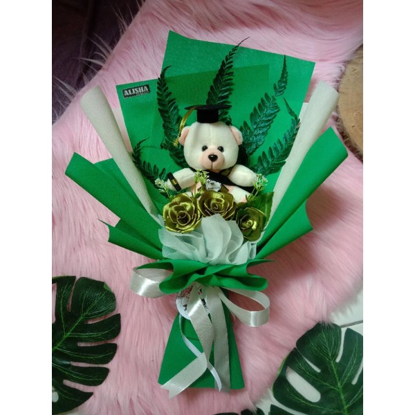 Buket Boneka dan bunga satin i3