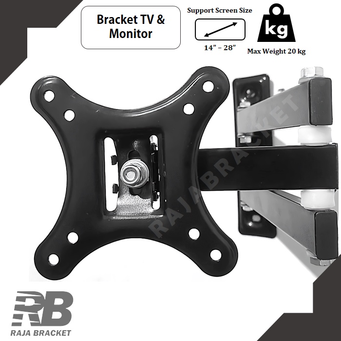 Bracket TV Monitor 27 24 22 19 14 inch, Bracket Lengan Swivel TV LED