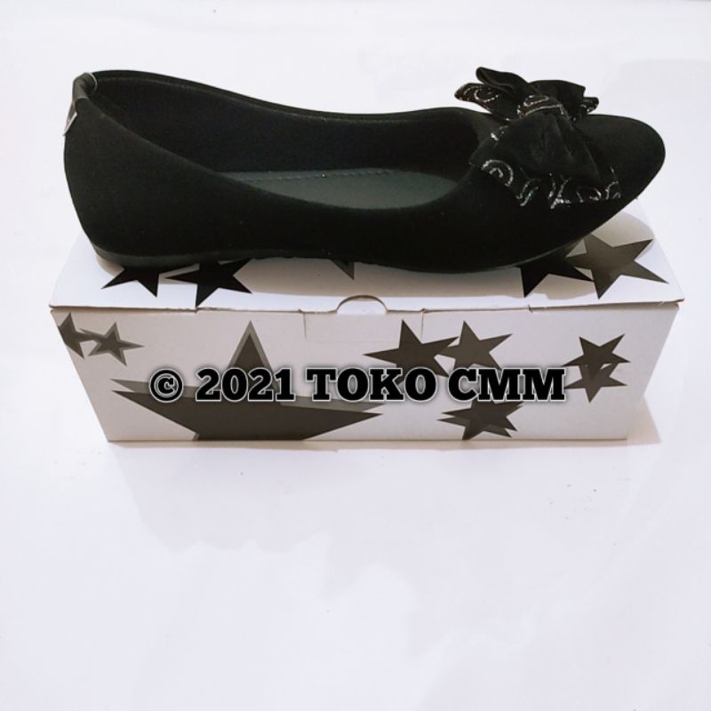 Sepatu Wanita Flat Shoes Black Panda Sol Karet Pita CM-81