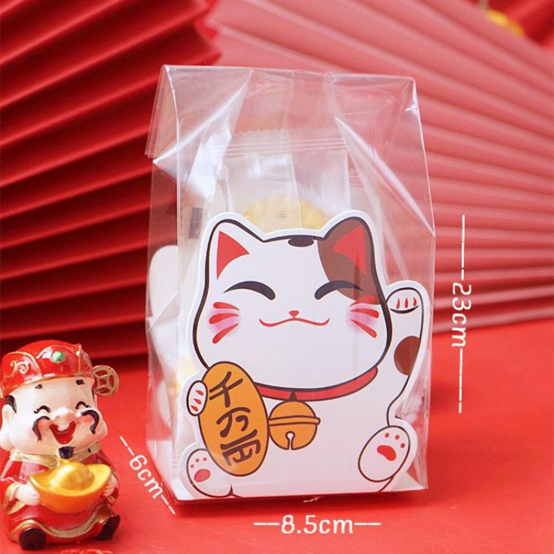 PLASTIK COOKIES IMLEK+TRAY LUCKY CAT/ FU MONEY BAGS 5 pcs