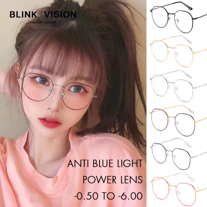 Blink Vision 0~-6.00 Fashion Kacamata Wanita Pria Anti Radiasi Miopia Gaya Style Korea Kaca Mata Irr