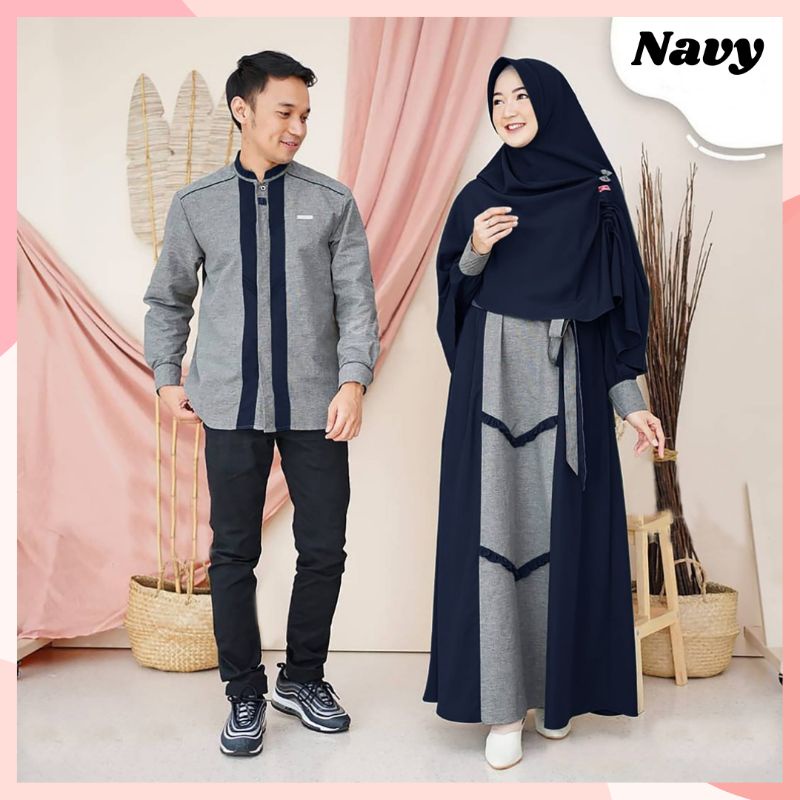 Asoka Couple Baju Pasangan Gamis Syari Set Kemeja Koko Muslim Fashion Setelan Lebaran Terlaris