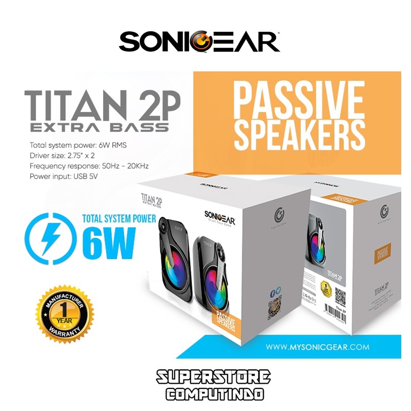 [EXCLUSIVE HANYA DI SHOPEE] Sonicgear Titan 2P. Speaker System With Huge Bass and 7 Color Lighting FX