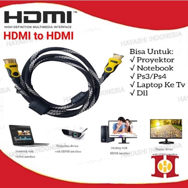 Kabel HDMI To HDMI Cable Serat Jaring 1080P V1.4 3D Full Tembaga Murnii