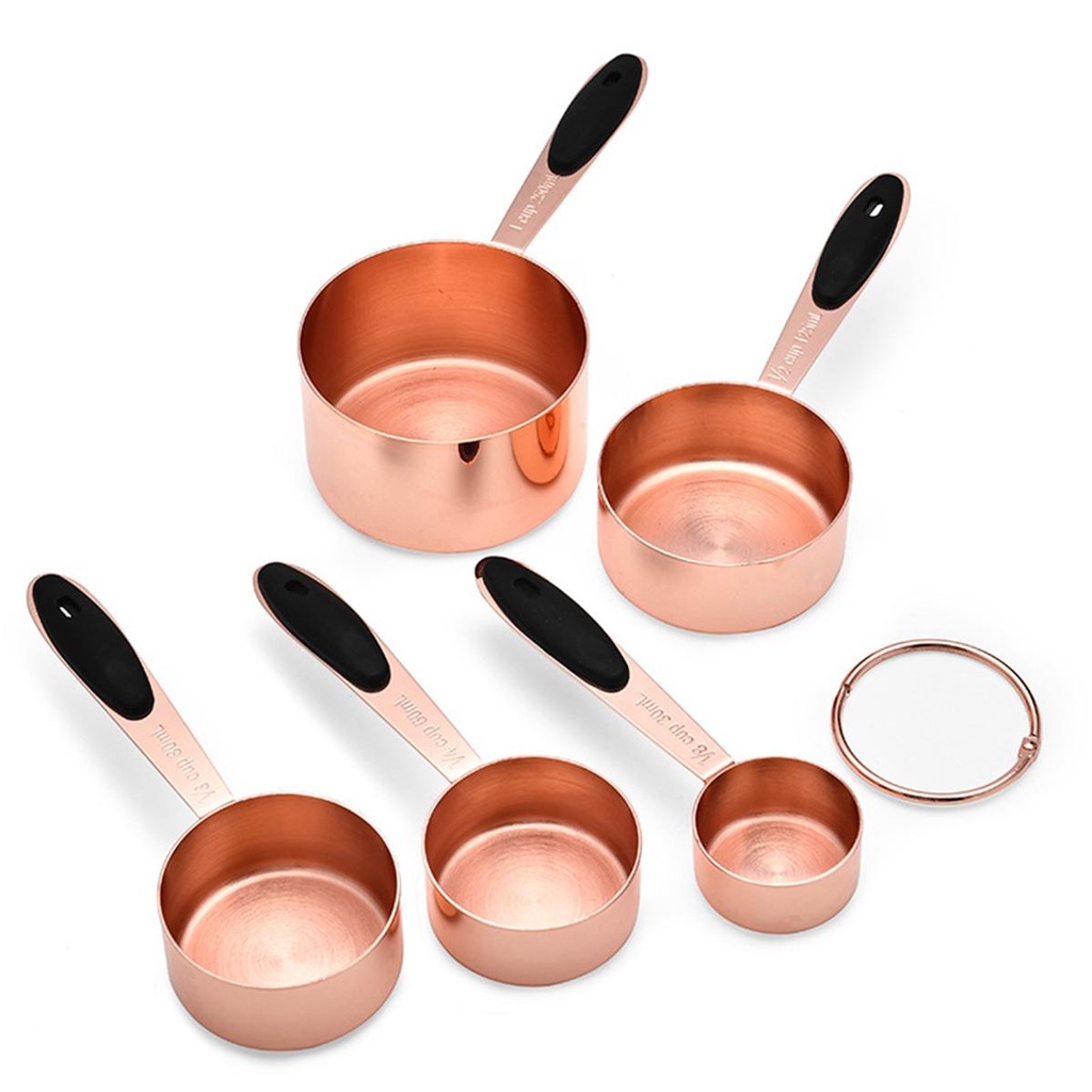 [Elegan] Sendok Takar Set 5Pcs Kopi Stainless Steel Heavy Duty Rose Gold Sugar Scoop