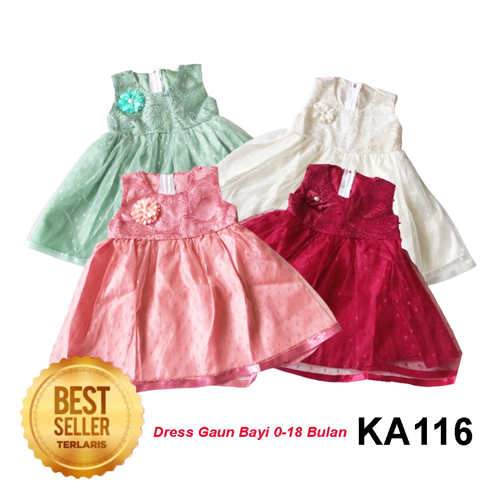 Gaun Bayi Perempuan 6 12 Bulan Dress Anak Perempuan 1 Tahun 2 Tahun Baju Ulang Tahun Bayi Pesta Sleveeles Bahan Polkadot KA116