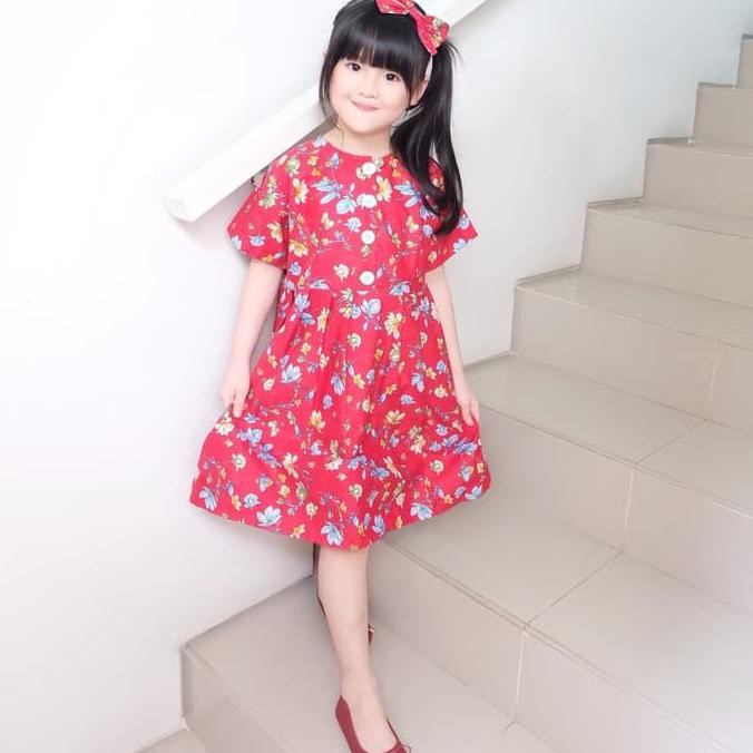 Button Dress Anak | Dress Anak motif bunga | BUTTON DRESS LENGAN MOTIF - Size S, Motif B