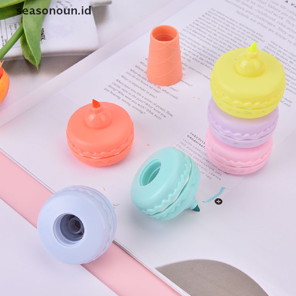 【seasonoun】 6pcs Cookie Highlighter Pen Macaron Fluorescent Color Marker Drawing Paint ID