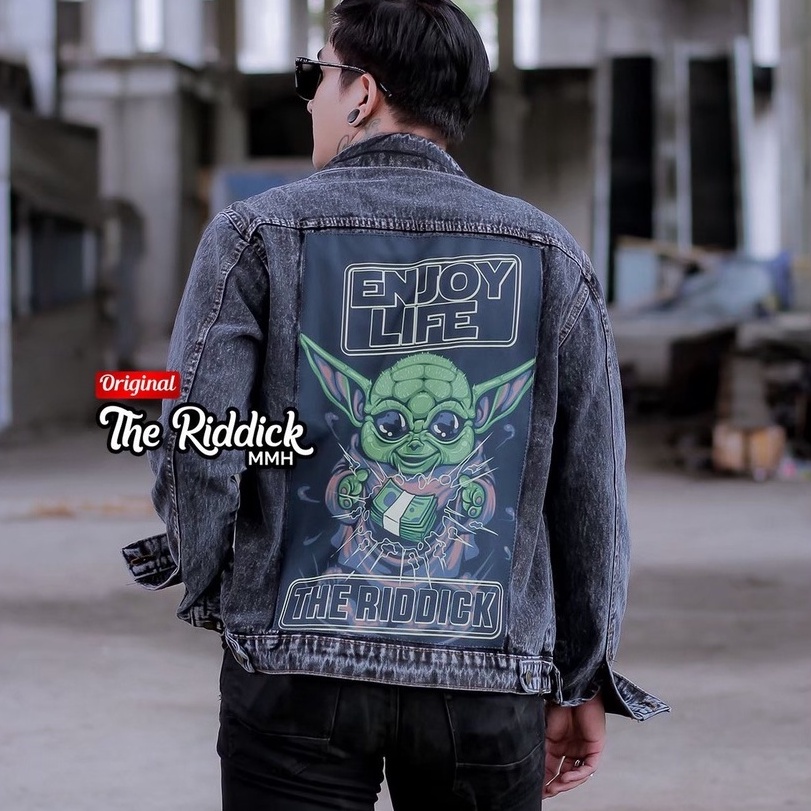 Jeans Jaket Printing Sandwash | Jaket Jeans Printing Gambar Belakang | OVERSIZE PREMIUM