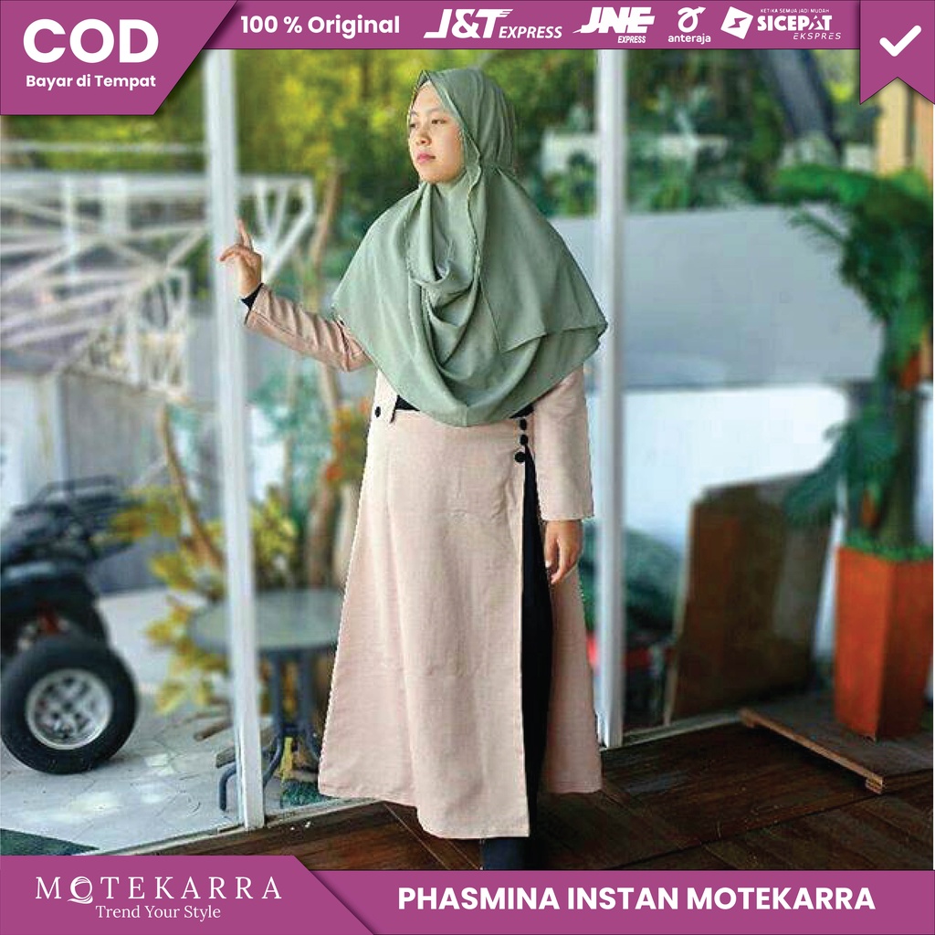3 PCS Kerudung Hijab Phasmina / Pasmina Instan Polos 2 Lubang Bahan Diamond Hijau / Green Orignal Bu
