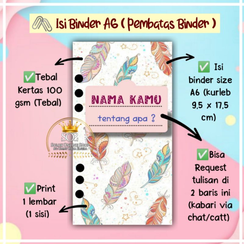 

Pembatas Binder Custom Nama | Kertas Binder A6