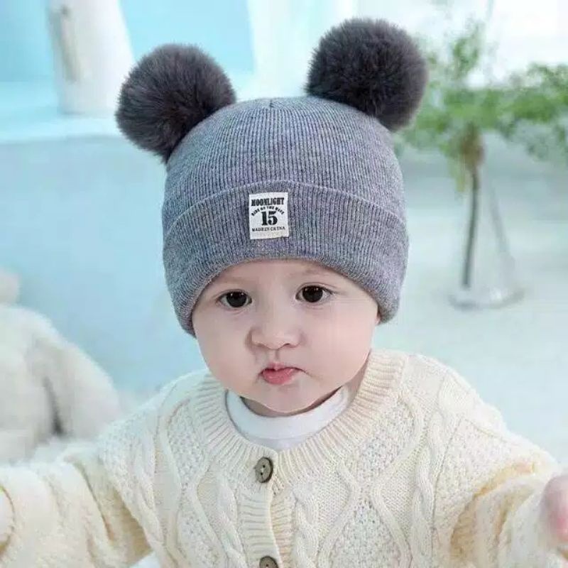 CC (TP16) Topi Pompom Bayi Topi Anak Rajut Lembut Topi Koala Topi Bayi lucu