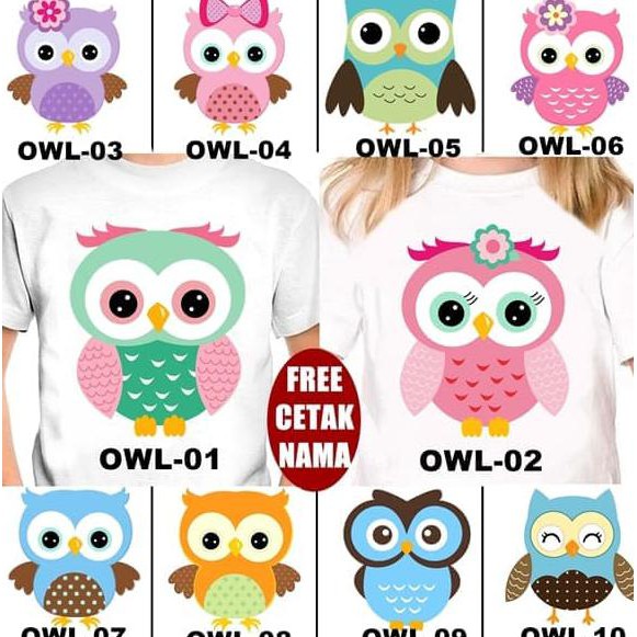 Baju / Kaos ANAK BURUNG HANTU OWL BANYAK MOTIF (FREE TULISAN/NAMA)