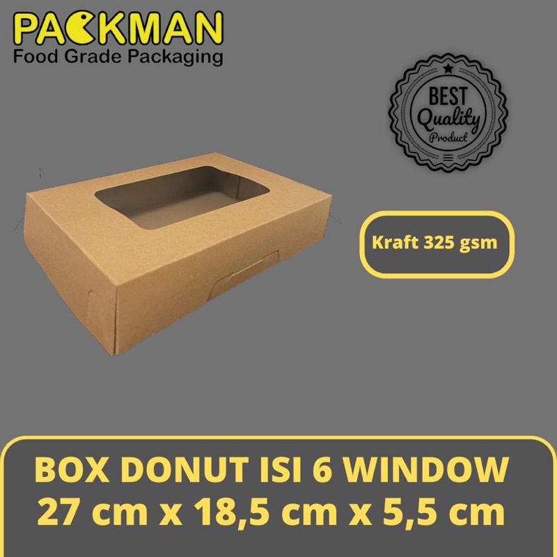 

BOX DONUT ISI 6 WINDOW / DUS KUE / BROWNIS / BAHAN KRAFT WINDOW LAMINASI - 27x18,5x5,5