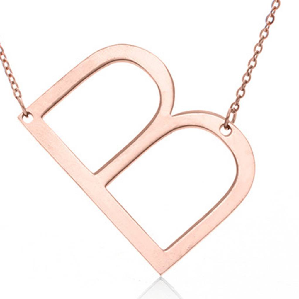 Kalung Rantai Liontin Motif Huruf Bahan Stainless Steel Warna Rose Gold Simple Elegan Wanita