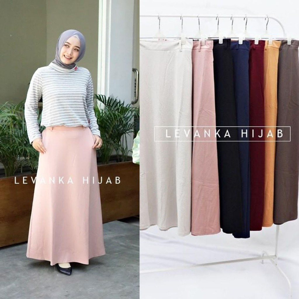 Rok polos model A Line atau Rok Kerja semi Span bahan Scuba Crepe