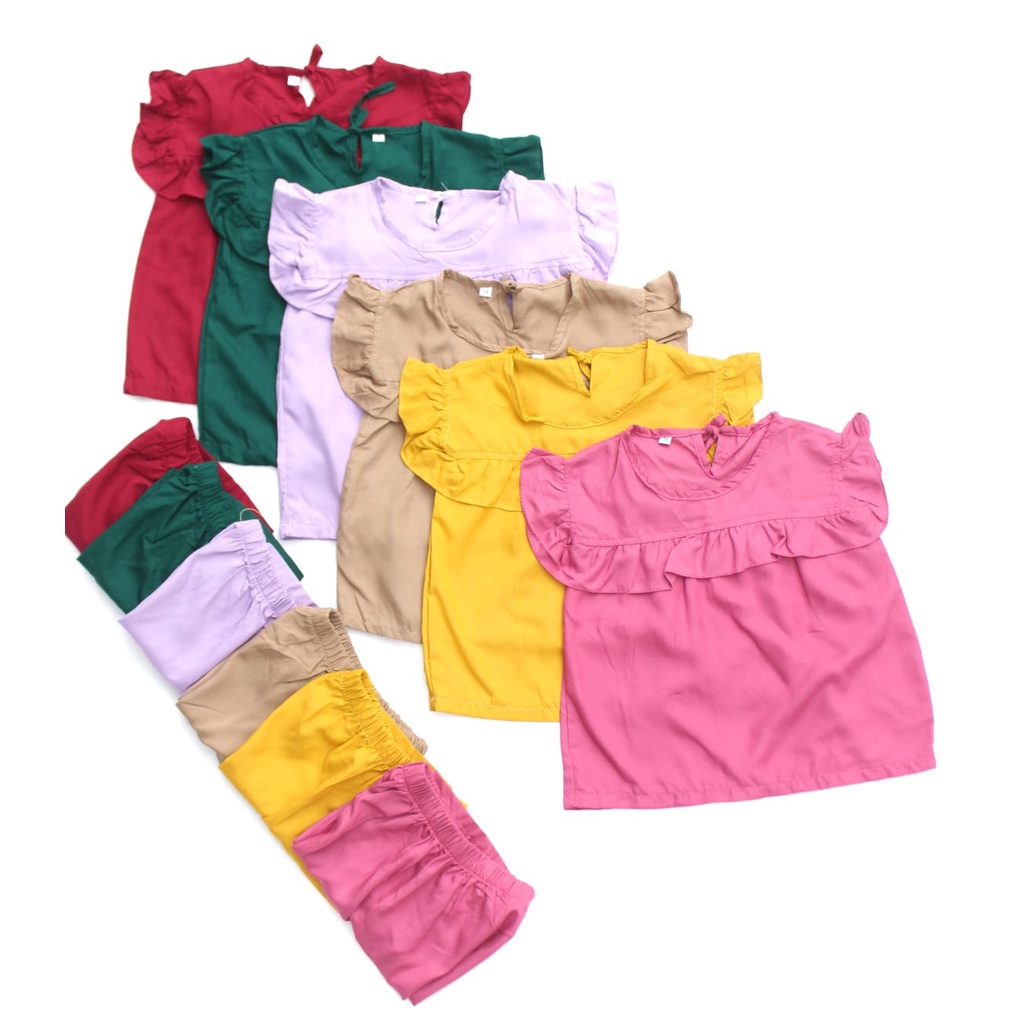 setelan ruffle anak perempuan rayon 1-4 tahun