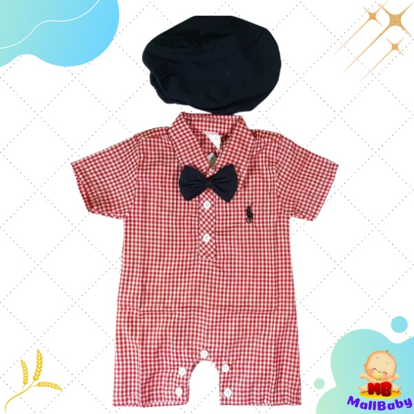 Baju Bayi Laki Laki 0 3 6 Bulan Romper Jumper Bayi Dasi Topi Kotak Hector