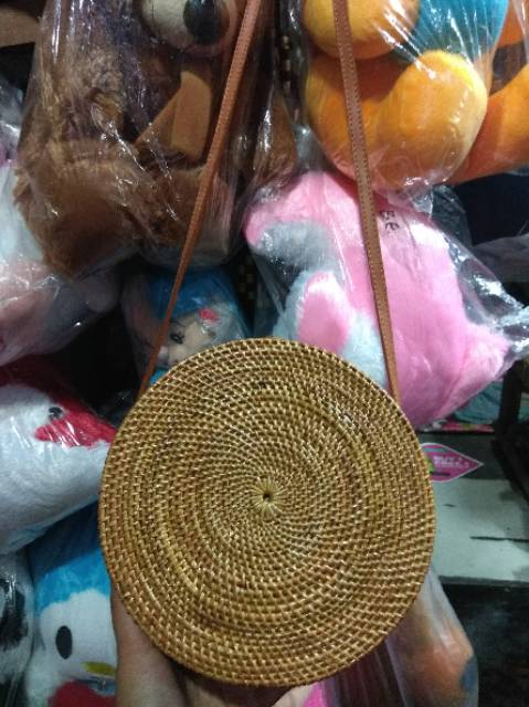 TERMURAH! TAS SELEMPANG BUNDAR BAHAN FULL ROTAN ASLI - SOUVENIR UNIK BEST SELLER READY STOCK JOGJA