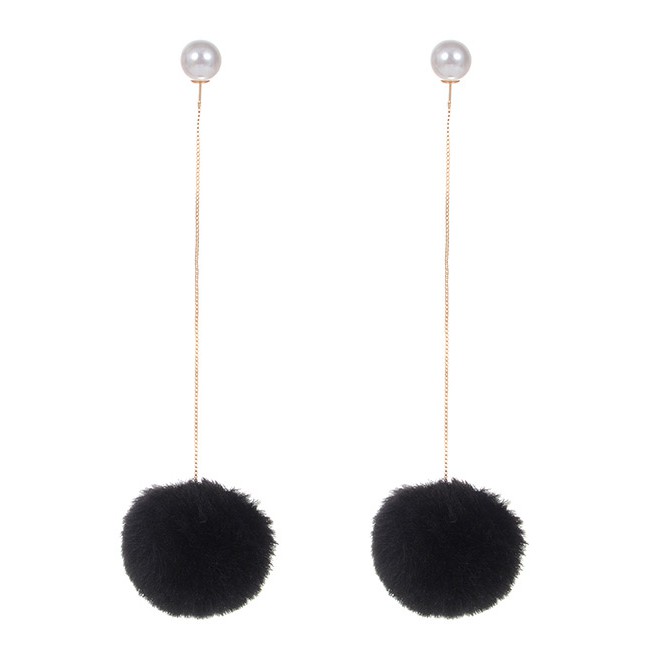 LRC Anting Tusuk Fashion Fuzzy Balls Decorated Long Earrings