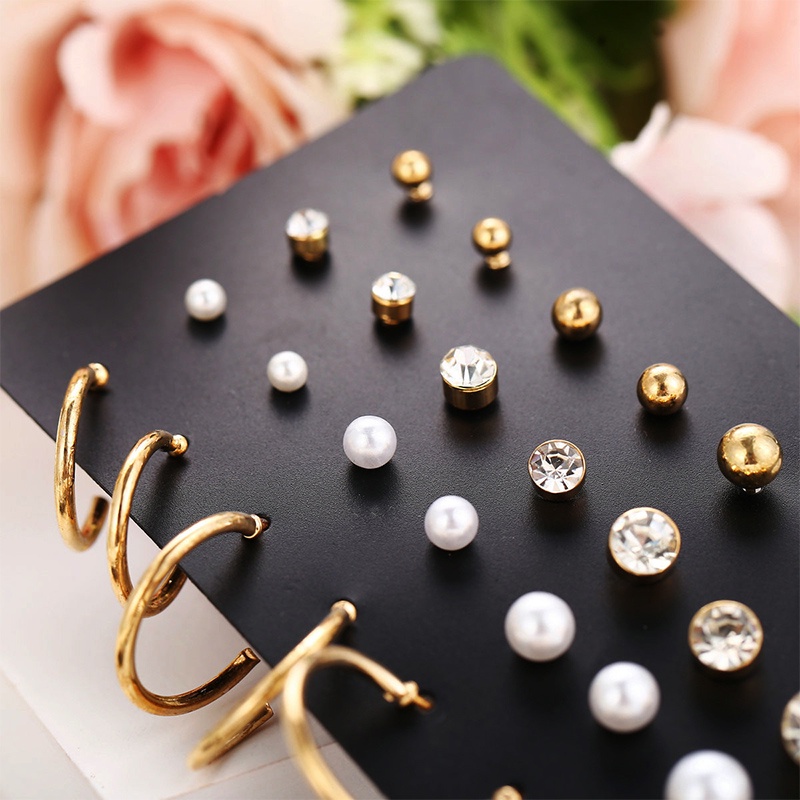12pcs Anting Wanita Rumbai Mutiara Berlian Liontin Korea Fashion Perhiasan