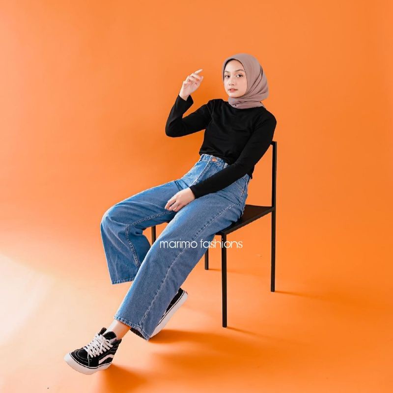 Highwaits Kulot jeans wanita Loose