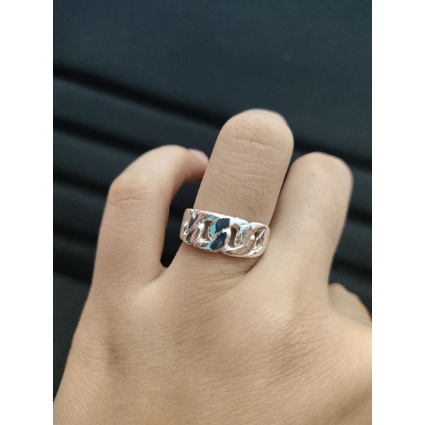 Cincin lapis perak kombinasi rantai