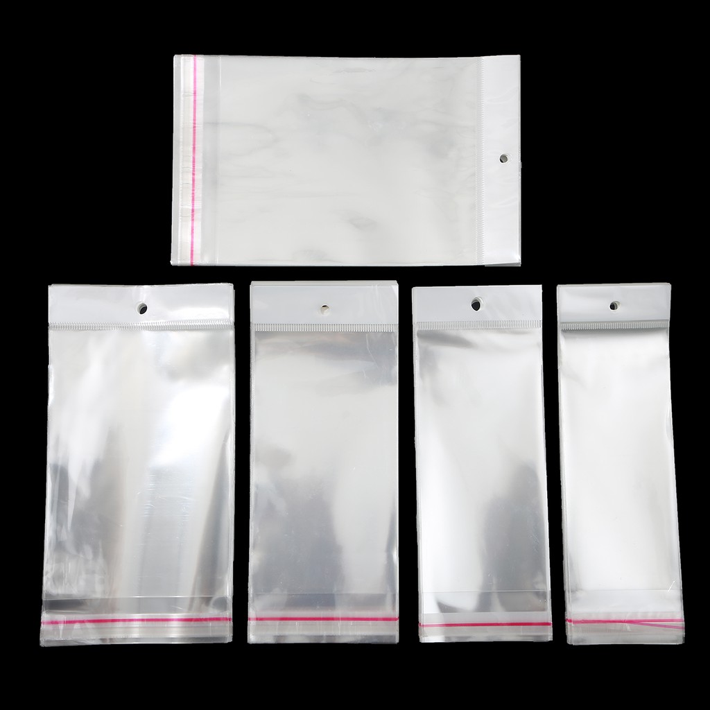 100kantong Plastik Penyimpanan Berperekat Disegel Transparan OPP Poly Packaging Bags 5x10.5cm-8x27cm