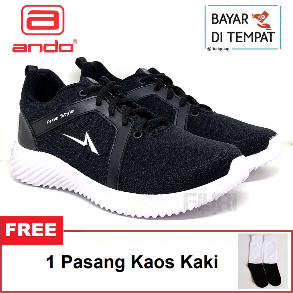 FIURI - ANDO ORIGINAL - VITORE 39-43 HITAM PUTIH - SEPATU SNEAKERS SPORT KANVAS SOL KARET ANAK LAKI-LAKI - SEPATU KETS TRENDY PRIA DEWASA - SEPATU OLAHRAGA LARI FITNES SENAM KERJA KULIAH SEKOLAH SD SMP SMA BERTALI COWOK MURAH PROMO DISKON BONUS KAOS KAKI