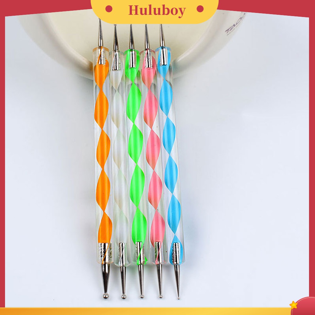 Huluboy Huluboy♡ 5pcs Pen Dotting Marbleizing 2 Sisi Untuk Nail Art DIY