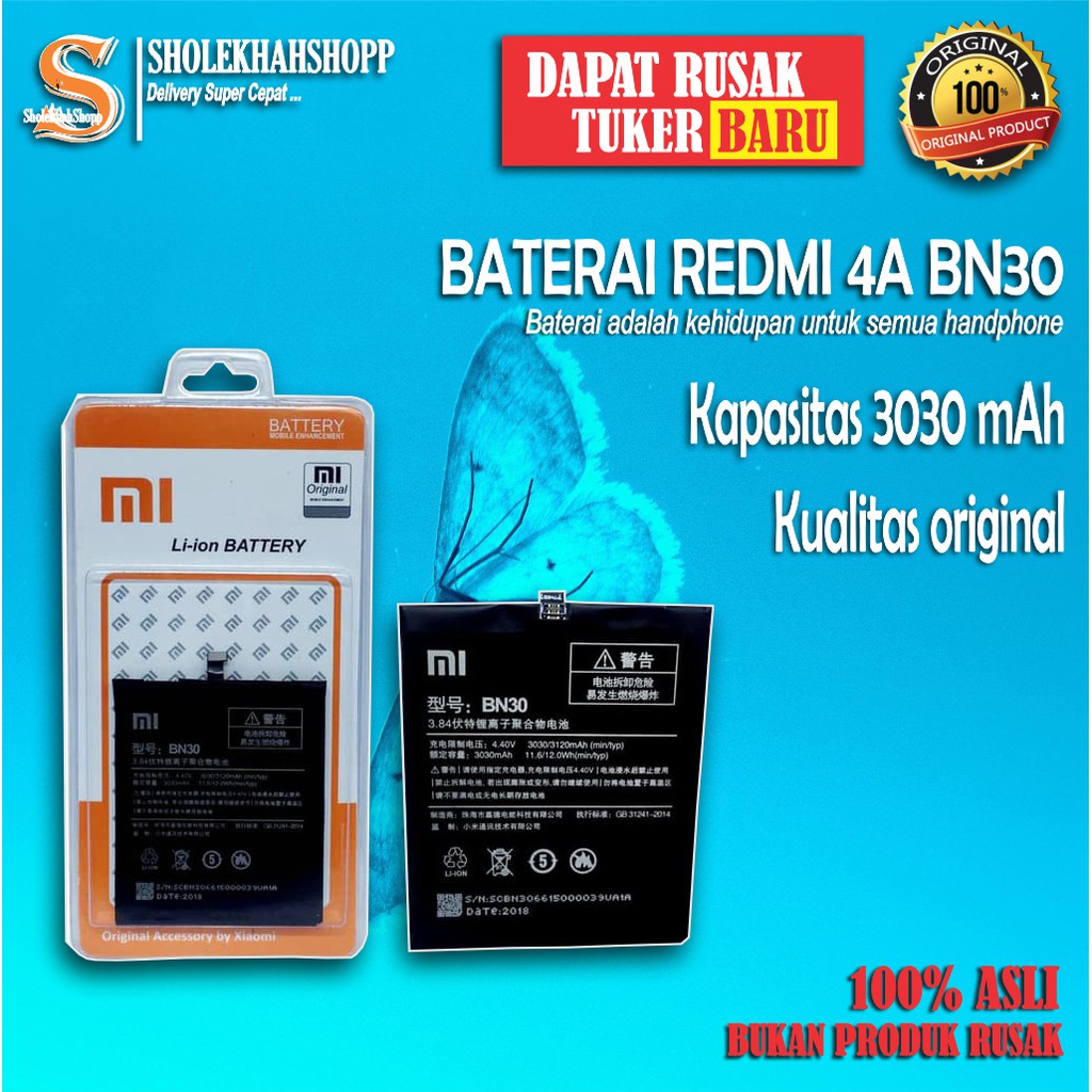 BATTERY BATERAI BATRE XIAOMI REDMI 4A BN30 / BN 30 ORI